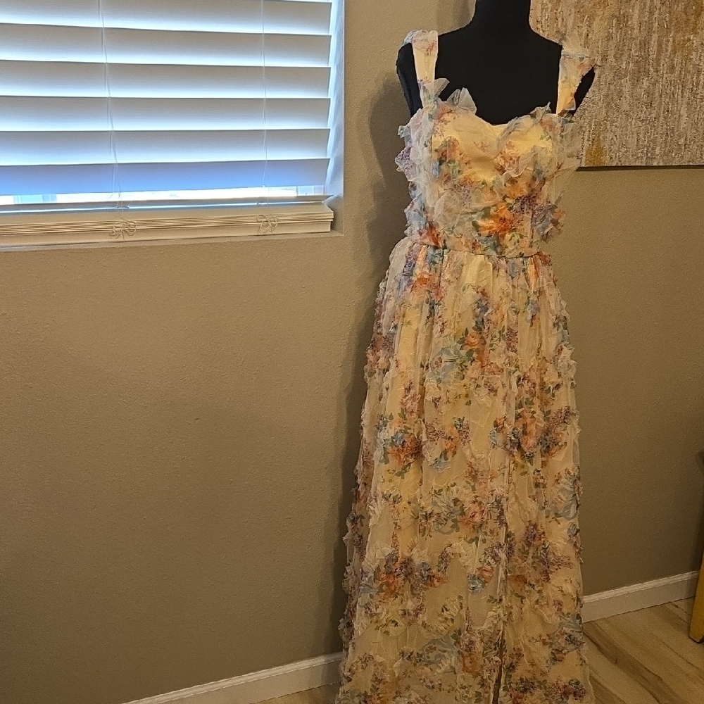 💐 Perfect For Spring NWOT Pastel Floral Ruffle Maxi Dress in Yellow